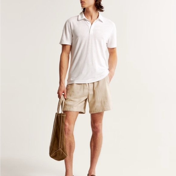 Abercrombie & Fitch Tan Flat Front Summer Shorts cotton and linen blend - Picture 2 of 12